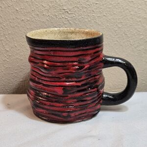 Unique Handcrafted Red and Black Textured Ceramic Mug